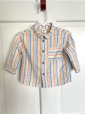 H&M Baby Boys Pastel Stripe Button Down Shirt, 6M, 100% Cotton